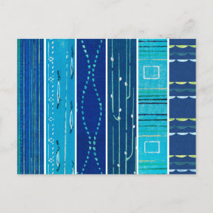 Blauwe Japanse textielpatronen in houtsnede Briefkaart