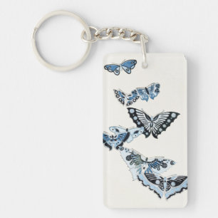 Blauwe japanse vlinder sleutelhanger