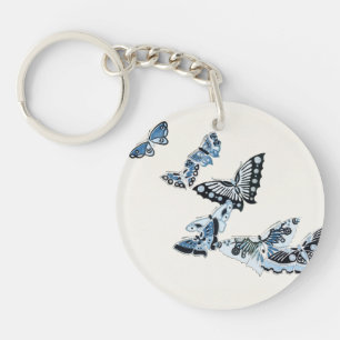 Blauwe  japanse vlinder sleutelhanger