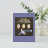 blauwe jay-eieren met briefkaart van blauwe bessen (Staand voorkant)