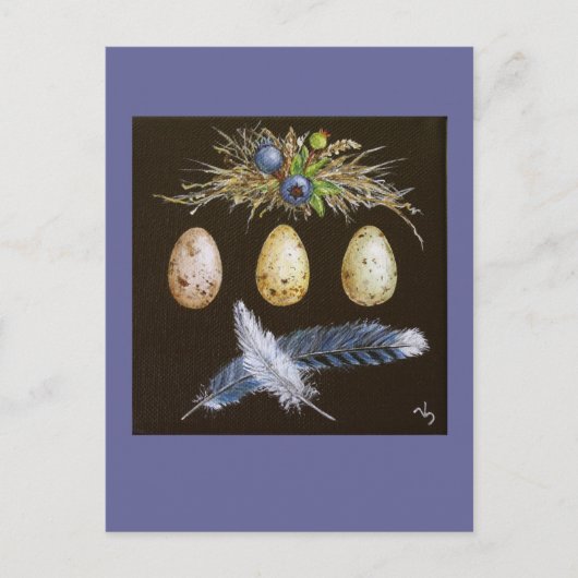 blauwe jay-eieren met briefkaart van blauwe bessen (Voorkant)