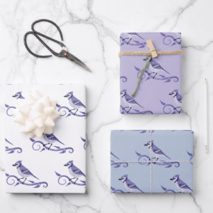 Blauwe Jay inpakpapier blad set Vel