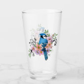 Blauwe Jay Lente Bloemen Glas (Voorkant)