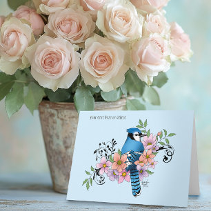 Blauwe Jay Lente Bloemen Kaart