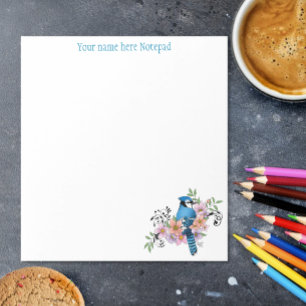 Blauwe Jay Lente Bloemen Notitieblok