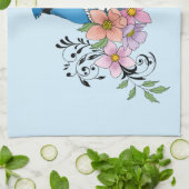 Blauwe Jay Lente Bloemen Theedoek (Gevouwen)