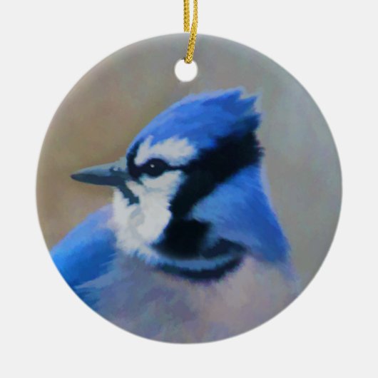 Blauwe jay-schildering - Oorspronkelijke vogelkuns Keramisch Ornament (Voorkant)
