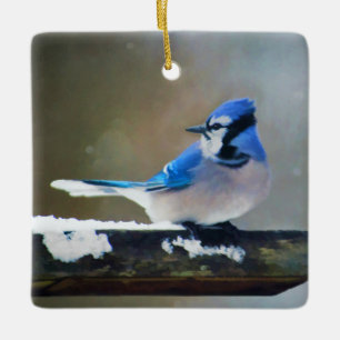 Blauwe jay-schildering - Oorspronkelijke vogelkuns Keramisch Ornament