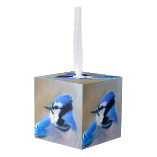 Blauwe jay-schildering - Oorspronkelijke vogelkuns Kubus Ornament