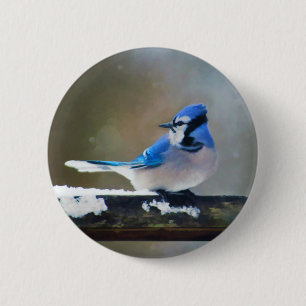Blauwe jay-schildering - Oorspronkelijke vogelkuns Ronde Button 5,7 Cm