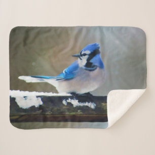 Blauwe jay-schildering - Oorspronkelijke vogelkuns Sherpa Deken