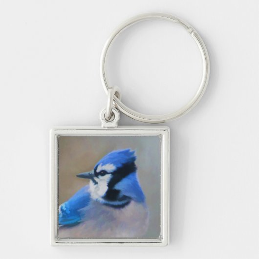 Blauwe jay-schildering - Oorspronkelijke vogelkuns Sleutelhanger (Voorkant)