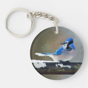 Blauwe jay-schildering - Oorspronkelijke vogelkuns Sleutelhanger