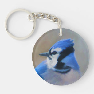 Blauwe jay-schildering - Oorspronkelijke vogelkuns Sleutelhanger