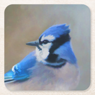 Blauwe jay-schildering - Oorspronkelijke vogelkuns Vierkante Kartonnen Onderzetter