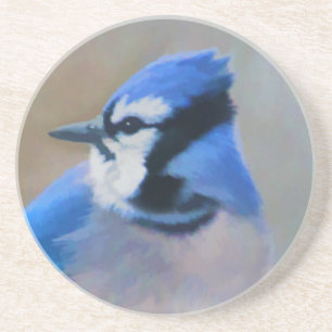 Blauwe jay-schildering - Oorspronkelijke vogelkuns Zandsteen Onderzetter
