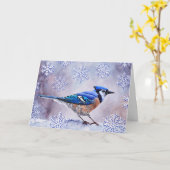 Blauwe Jay Vogel Sneeuw Winter Kerstmis Kaart (Gele Bloem)