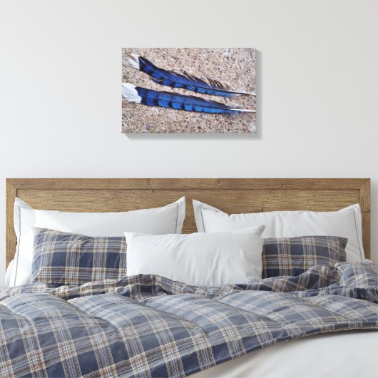Blauwe Jay-vogelveren Canvas Afdruk (Insitu (Slaapkamer))