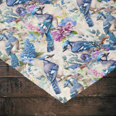  Blauwe Jays en Bloemen op  Ecru Tissuepapier