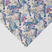  Blauwe Jays en Bloemen op  Ecru Tissuepapier (Detail)