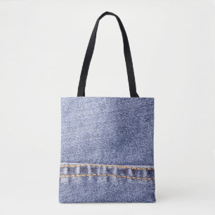 Blauwe jeans: gedetailleerde naaitextuur. draagtas