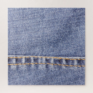 Blauwe jeans: gedetailleerde naaitextuur. legpuzzel