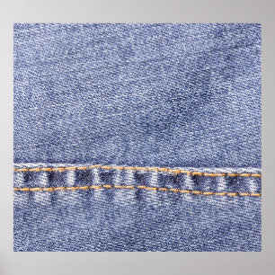 Blauwe jeans: gedetailleerde naaitextuur. poster