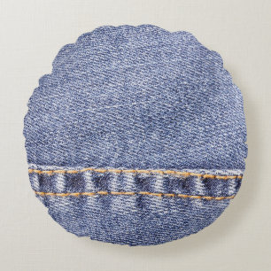 Blauwe jeans: gedetailleerde naaitextuur. rond kussen