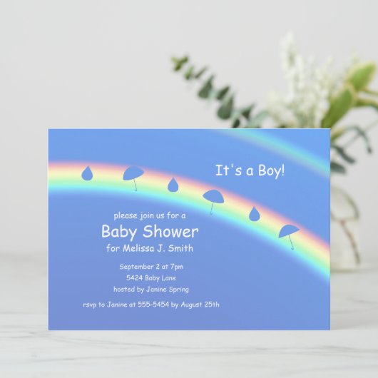 Blauwe Jongen Paraplu's en Drops Kaart (Staand voorkant)