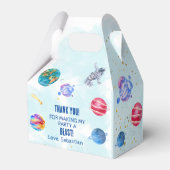 Blauwe jongen van buitenruimteschets bedankdoosjes (Achterkant)