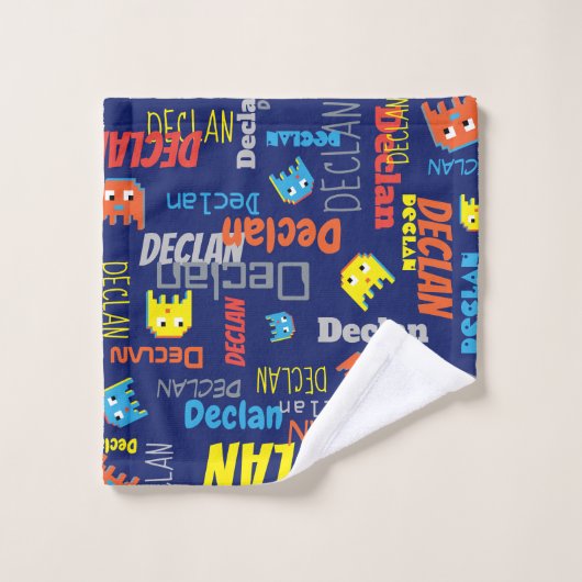 Blauwe jongens naam pixel buitenaards grafisch Dec Bad Handdoek (Wasdoekje)