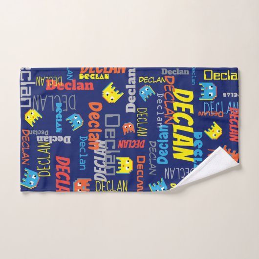 Blauwe jongens naam pixel buitenaards grafisch Dec Bad Handdoek (Handdoek)