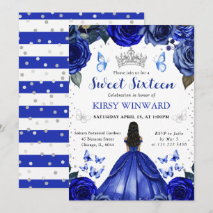 Blauwe Jurk Donkere Huid Prinses Sweet 16 Kaart