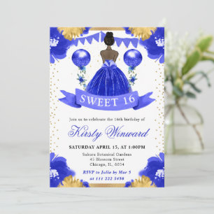 Blauwe Jurk Donkere Huid Prinses Sweet 16 Kaart