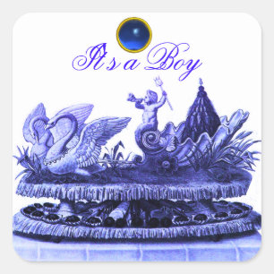 BLAUWE KAART VAN HET BABY SHOWER VAN DE ZWANEN/DE VIERKANTE STICKER