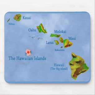 Blauwe kaart van het Hawaiiaanse eiland mousepad Muismat