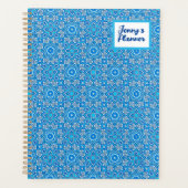 Blauwe Kaleidoscope Pattern Boho Name Planner (Voorkant)