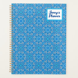 Blauwe Kaleidoscope Pattern Boho Name Planner
