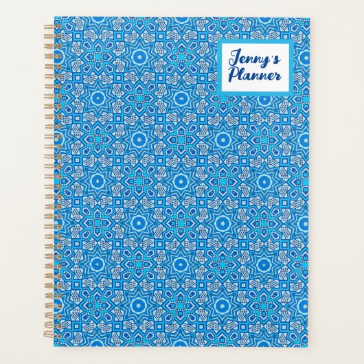 Blauwe Kaleidoscope Pattern Boho Name Planner (Voorkant)