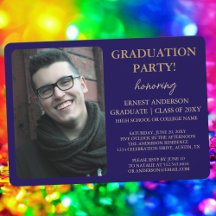 Blauwe kalligrafie Moderne foto afstudeerfeest