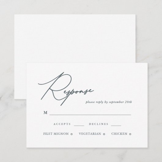 blauwe kalligrafie RSVP-kaart RSVP Kaartje (Voorkant / Achterkant)