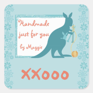 Blauwe kangoeroe breinaalden bal van garen vierkante sticker