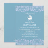 blauwe kant | Boy Baby shower Invitation Kaart (Voorkant / Achterkant)