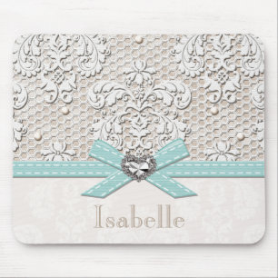 Blauwe kant en parels muismat