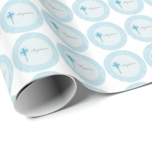 Blauwe Kant Jongens Doop Cadeaupapier