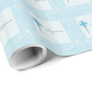 Blauwe Kant Jongens Doop Cadeaupapier