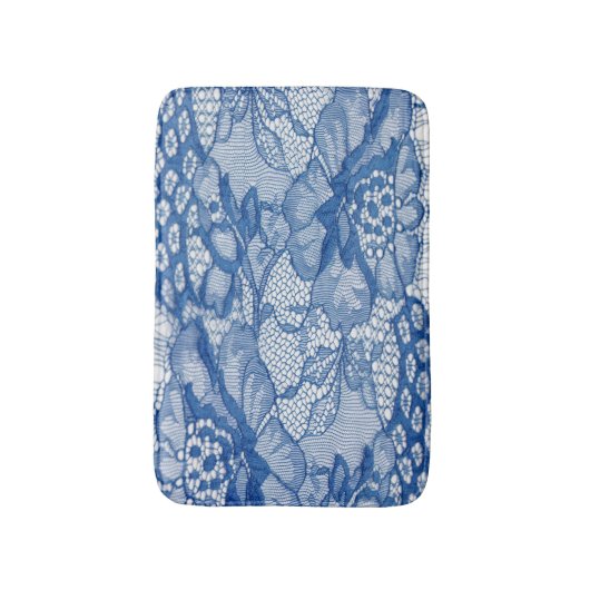 Blauwe kantstof, Afrikaans tule ontwerp. Badmat (Voorkant Verticaal)