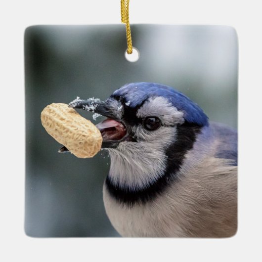 Blauwe kap met pinda's keramisch ornament (Voorkant)