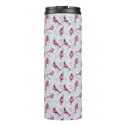 Blauwe kardinale vogels Gepersonaliseerde monogram Thermosbeker (Achterkant)