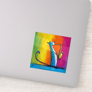 Blauwe kat die een saxofoon speelt sticker